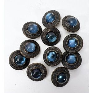 Lot of 11 Vintage Buttons Blue Brown Filigree Cabachon MCM Retro